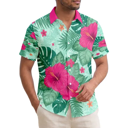 Pink Hibiscus Tropical Palm Leaves Pineapple Floral - Tropical Lifestyle Gift Hawaiian Shirt