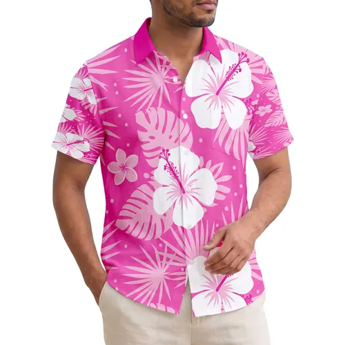 White Hibiscus Tropical Palm Fronds Layered Leaves - Everyday Lifestyle Gift Hawaiian Shirt
