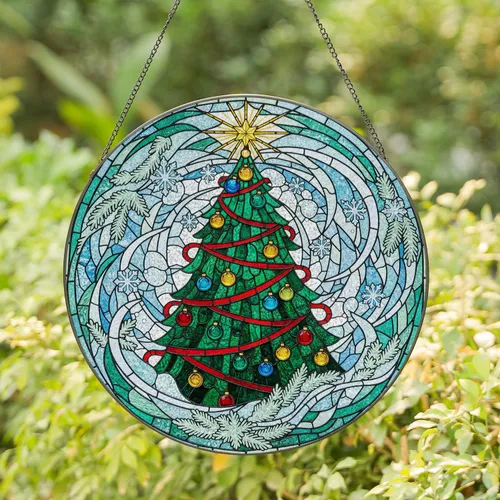 Christmas Tree Ornaments Star Snowflake Garland Winter - Holiday Decor Gift Stained Glass Suncatcher