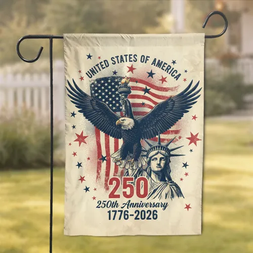 Bald Eagle American Flag Statue of Liberty USA 250th Anniversary Independence Day for Veterans Garden Flag