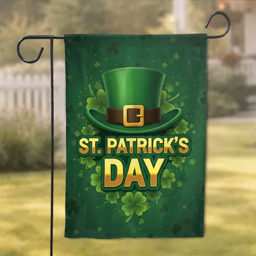 St. Patrick's Day Leprechaun Hat Shamrocks - Celebration Decor Garden Flag