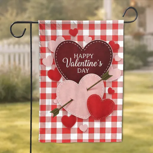 Valentine Hearts Gingham - Valentine's Day Gift Garden Flag
