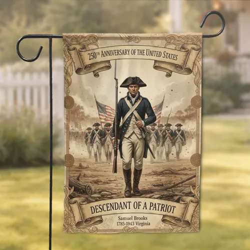 Continental Army Soldier American Flags 250th Anniversary - Patriot Descendant Gift Garden Flag
