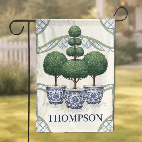 Custom Family Name Chinoiserie Topiary Plants Garden - Home Decor Gift for Gardeners Garden Flag