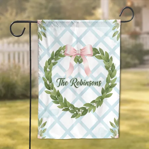 Custom Family Name Heart Wreath Bay Leaf Lattice - Home Decor Gift for Family Garden Flag