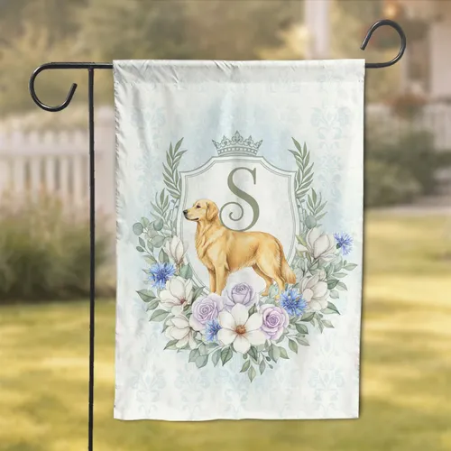 Golden Retriever Custom Letter Shield Floral Garland - Dog Lover Home Decor Gift Garden Flag