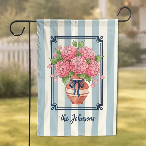 Hydrangea Bouquet Vase Scrollwork Custom Family Name - Home Decor Gift for Family Garden Flag