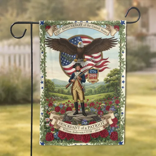 Colonial Soldier Bald Eagle American Flag 1776-2026 - USA 250th Anniversary Patriot Gift Garden Flag