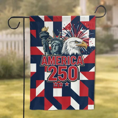 AMERICA 250 Bald Eagle Statue of Liberty - 250th Anniversary Independence Day for Veterans Garden Flag