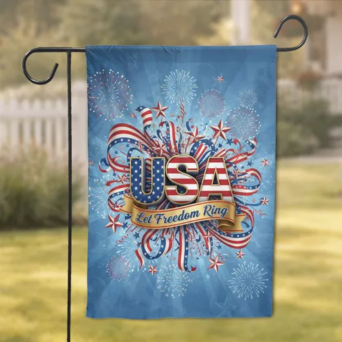 USA Stars Stripes Let Freedom Ring Patriotic Fireworks - Independence Day Gift Garden Flag