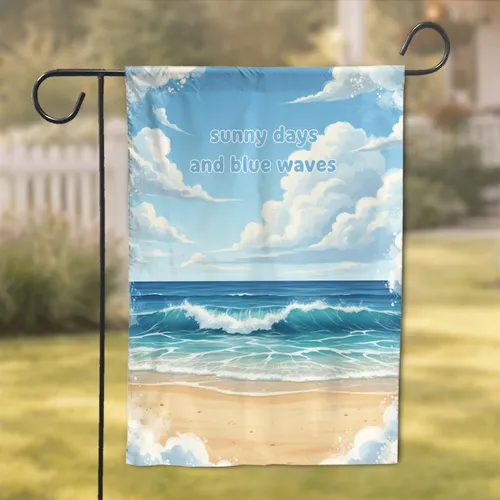 Coastal Beach Scene Ocean Waves Sky Clouds Sandy Shore Sunny Days Blue Waves - Home Decor Gift Garden Flag