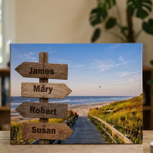 Personalized Family Name Canvas Wall Art, Custom Street Sign With Family Names, Beach Signpost Canvas Print For Home Decor, Family Established Sign, Housewarming Wedding Christmas Gift