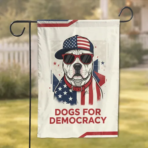 Dogs for Democracy Pitbull American Flag Cap Patriotic Home Decor Dog Lover Garden Flag