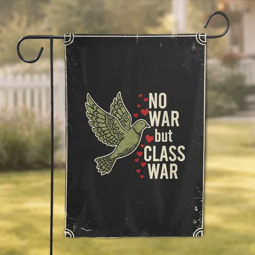 Olive Green Peace Dove Tribal Pattern No War But Class War - Home Decor Gift Garden Flag