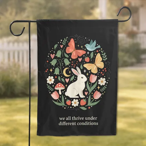We All Thrive Rabbit Butterfly Moon Floral - Nature Lover Home Decor Gift Garden Flag