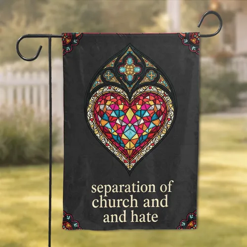 'Separation of Church and Hate' Stained Glass Heart Window Home Decor Gift Garden Flag