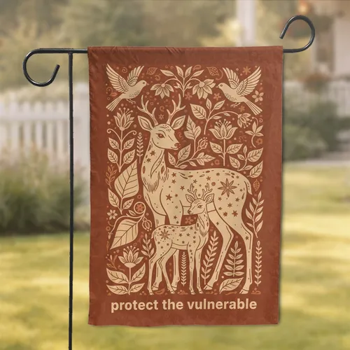 Deer Fawn Birds Leaves Flowers Stems Protect The Vulnerable - Home Decor Gift for Wildlife Lovers Garden Flag