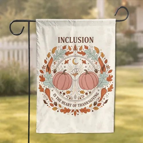 Inclusion Raised Fist Rainbow Crest Pumpkins - Thanksgiving Holiday Garden Flag