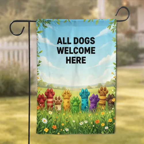 All Dogs Welcome Here Paws Wildflower Field - Home Decor Gift for Dog Lovers Garden Flag
