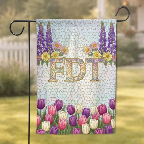 Golden FDT Stained Glass Spring Garden Floral Home Decor Gift for Plant Lover Garden Flag