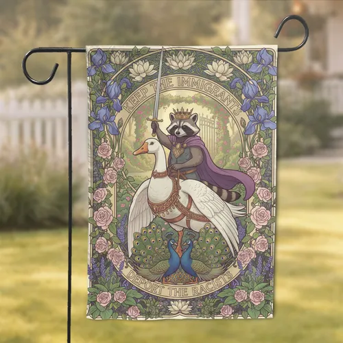 Raccoon King Flying Goose Art Nouveau Peacocks Lotus Wildlife Lover Gift Garden Flag