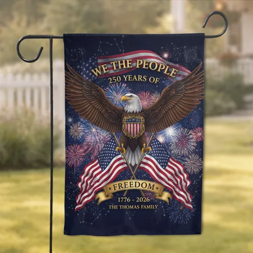 Bald Eagle American Flag 250th Anniversary Independence Day Custom Family Name Garden Flag