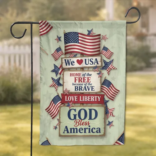 American Flag Wooden Signs Stacked - Independence Day Home Decor Gift for Veterans Garden Flag