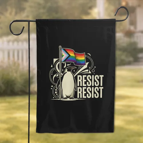 Emperor Penguin Progress Pride Flag RESIST - Pride Month Celebration for LGBTQ+ Supporters Garden Flag