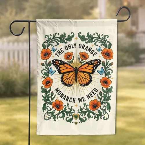 Orange Monarch Butterfly Golden Sunburst Poppy - Home Decor Gift for Butterfly Lovers Garden Flag