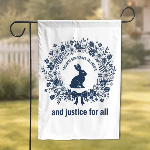 Rabbit Freedom Democracy Tolerance Justice Spring Easter Wreath - Patriot Home Decor Gift Garden Flag
