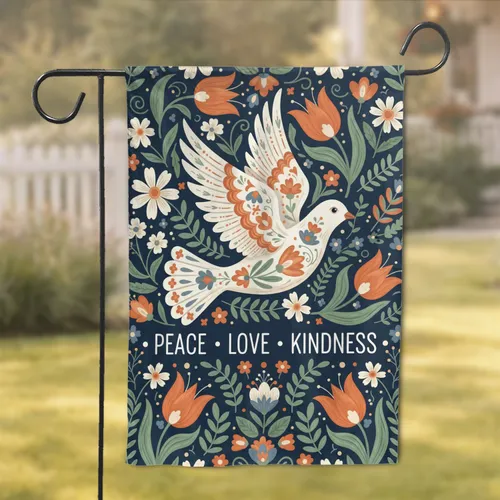 Peace Love Kindness White Dove Botanical Floral - Everyday Home Decor Gift Garden Flag