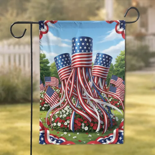 Patriotic Streamers American Flag Flowers - Independence Day Celebration Garden Flag