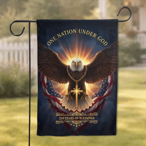 Bald Eagle Christian Cross American Flag 1776-2026 - USA 250th Anniversary Independence Day Garden Flag