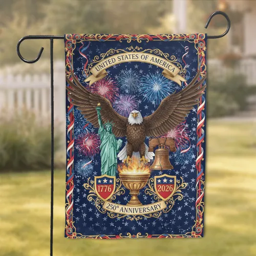 Bald Eagle Liberty Bell Statue of Liberty USA 250th Anniversary Independence Day Garden Flag