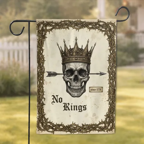 No Kings Gothic Skull Crown Arrow 1776 - USA 250th Anniversary Independence Day Garden Flag