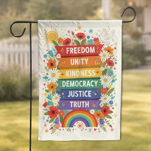 Freedom Unity Democracy Justice Truth Banners Rainbow Floral Dove Sun - Home Decor Gift Garden Flag