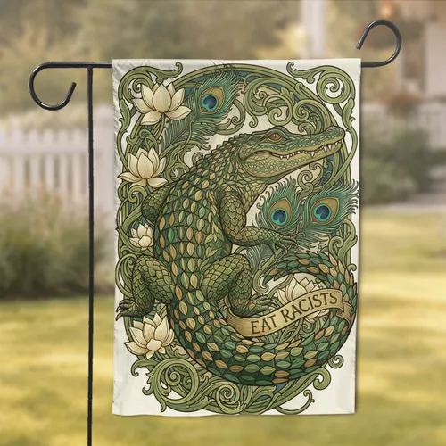 Alligator Peacock Lotus Vines EAT RACISTS - Powerful Activism Statement Home Decor Gift Garden Flag