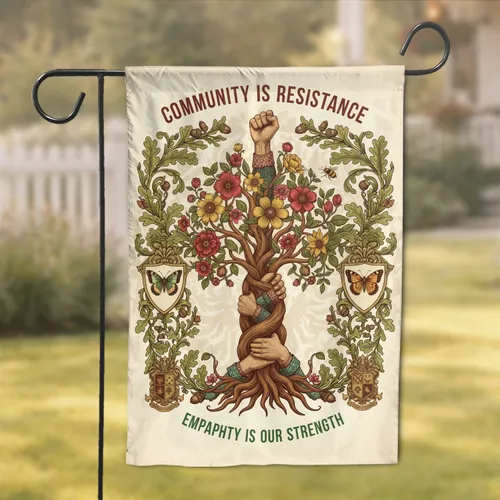 Community Resistance Tree of Hands Raised Fist Botanical Butterflies - Home Decor Gift Garden Flag