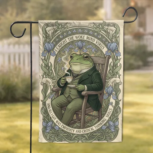 Green Frog Rocking Chair Woke Mind Virus Empathy Critical Thinking Home Decor Gift Garden Flag