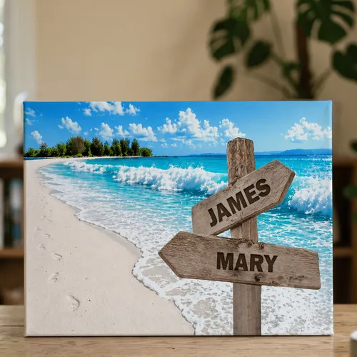 Personalized Family Name Street Sign Canvas, Custom Beach Ocean Wall Art With Family Names, Family Wall Decor Home Decor Canvas Print, Gift For Family With Kids, New Parents Housewarming Christmas Gift