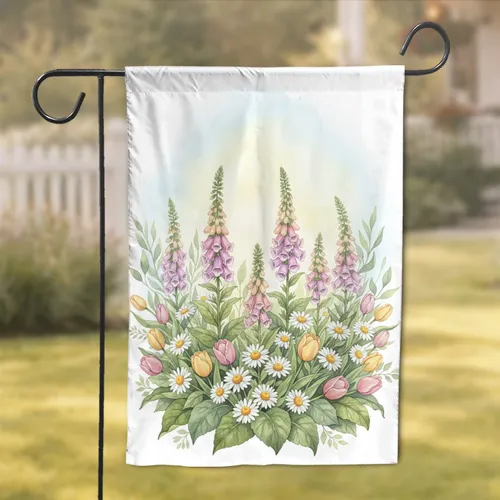 Foxglove Tulip Daisy Spring Garden Home Decor Gift for Nature Lover Garden Flag