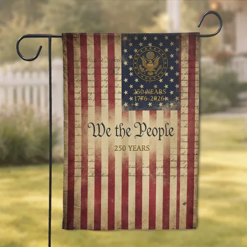 Distressed American Flag 'We the People' U.S. Seal - 250th Anniversary Independence Day for Veterans Garden Flag