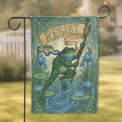 Art Nouveau Frog RESIST Banner - Statement Home Decor Gift for Nature Lovers Garden Flag