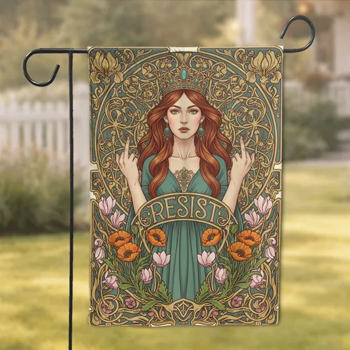 Defiant Woman Resist Banner Poppies Cyclamen - Empowerment Home Decor Gift Garden Flag