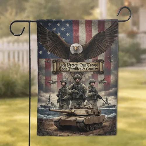US Military Soldiers Bald Eagle American Flag - Troop Support Gift for Veterans Garden Flag
