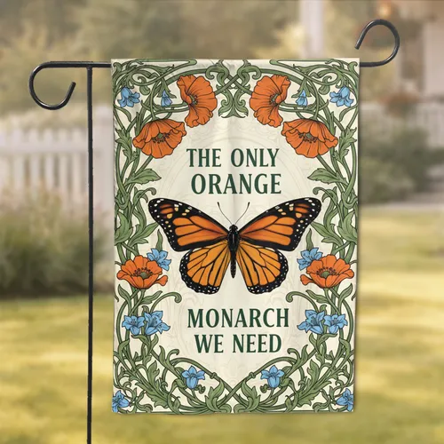 Monarch Butterfly Text Orange Blossom Floral Vine - Wildlife Lover Home Decor Garden Flag