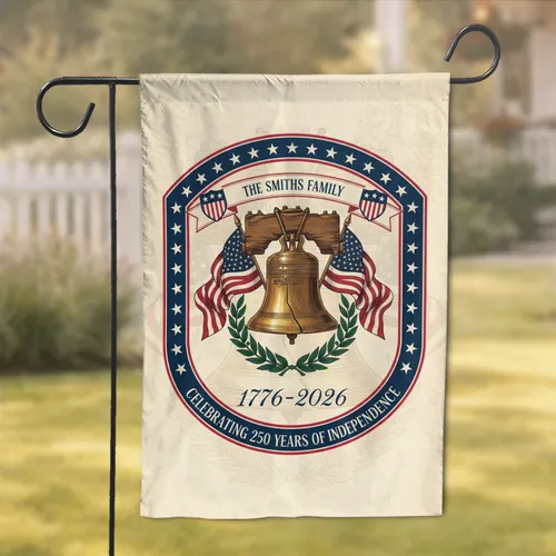 Liberty Bell American Flags 1776-2026 - USA 250th Anniversary Independence Day Custom Family Name Garden Flag