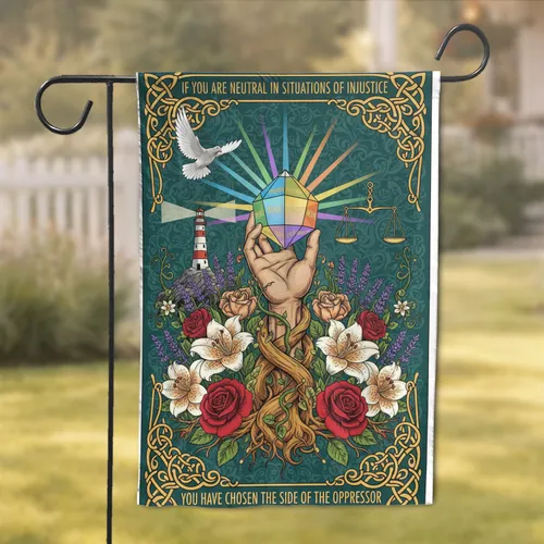Freedom Peace Hope Prism Hand Justice Scales - Human Rights Home Decor Gift Garden Flag