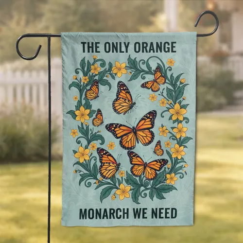 Orange Monarch Butterflies Botanical Floral Vines - Nature Lover Home Decor Gift Garden Flag