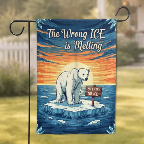Polar Bear Ice Floe 'The Wrong ICE is Melting' Arctic Sunset Wildlife Conservation Gift Garden Flag